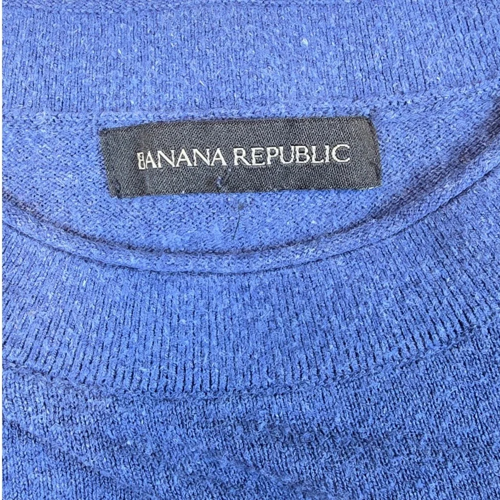 Banana Republic Mens Blue Heathered Crewneck Knit Sweater Ribbed Trim Size XL